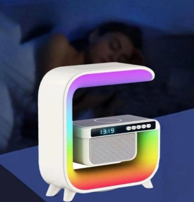 Нічний акумуляторний RGB G3 з бездротовою зарядкою 15W і Bluetooth колонкою 3W Настільна смарт лампа