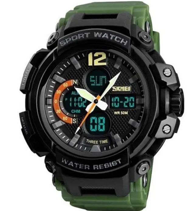 Годинник наручний чоловічий SKMEI 1343AG ARMY GREEN, годинник тактичний протиударний
