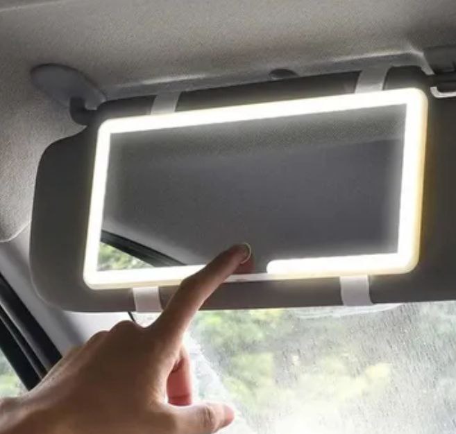 Дзеркало прямокутне з LED підсвічуванням на козирок автомобіля з акумулятором JX538/XR2177